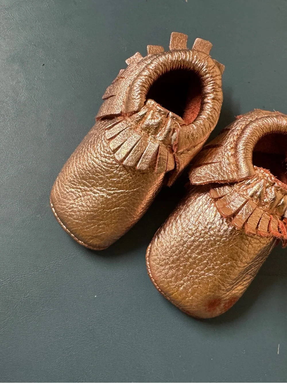 Freshly Picked Rose gold infant moccasins size 2